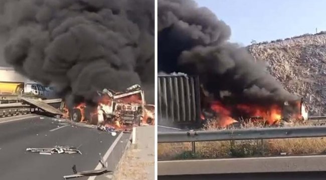 Zincirleme kazada otomobil alev alev yandı: 6 yaralı